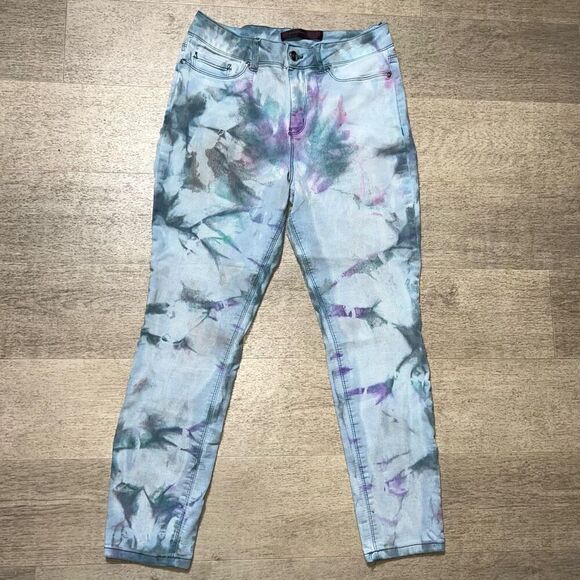 No Boundaries Tie Dyed Upcycled Cuffed Cropped Stretch Jeans Junior’s 9 - Picture 10 of 10